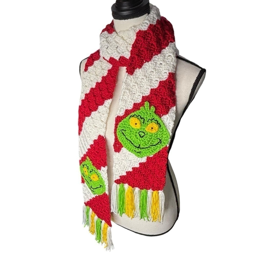 Handmade Scarf‎ Red White Candy Cane Stripe Handcrafted Christmas Holiday - Picture 2 of 16